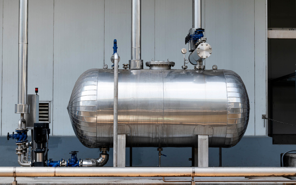 View of a large steel carbon dioxide tank